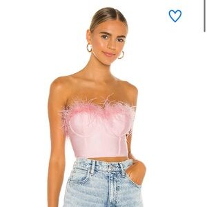 Pink Superdown Bustier with Feather Trim